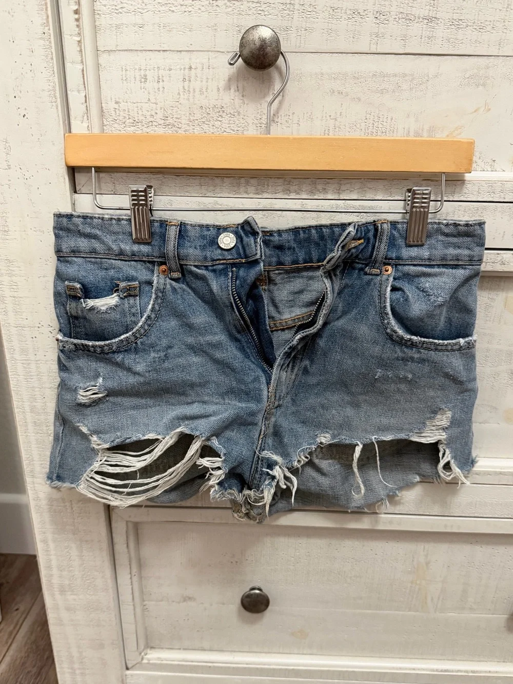 Zara Distressed Blue Denim Shorts